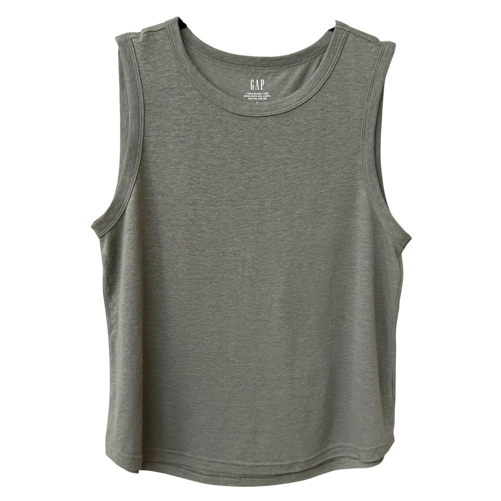 Gap Womens Linen Blend Muscle Sleeveless T-Shirt Size Medium mesculen green